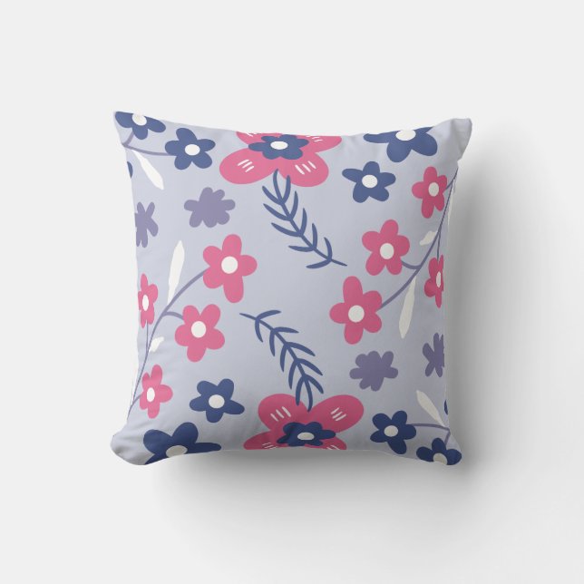 Blue pink abstract flower Throw Pillow (Front)
