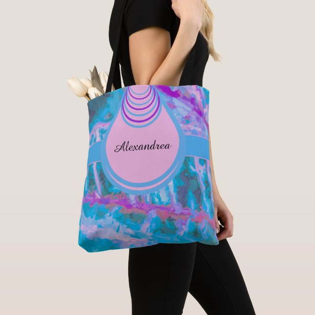 Blue Pink Abstract Watercolor Personalize  Tote Bag (Close Up)