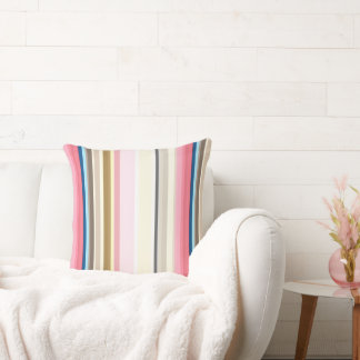 Blue, pink, almond and coffee stripes throw pillow