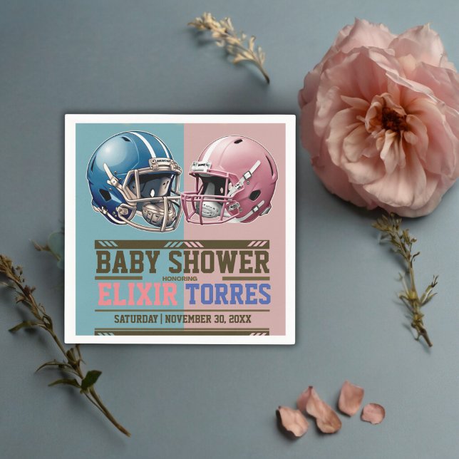 Blue & Pink American Football Helmet Baby Shower Napkin (Creator Uploaded)