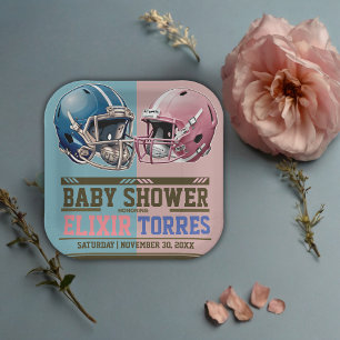 Blue & Pink American Football Helmet Baby Shower Paper Plate