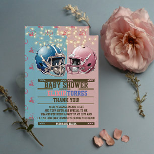 Blue & Pink American Football Helmet Baby Shower Thank You Card