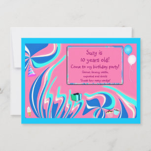 Blue, pink and aqua fantasy invitation