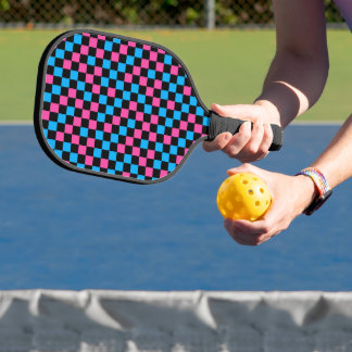 Blue Pink And Black Chequered Pattern Pickleball Paddle