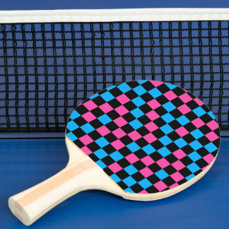 Blue Pink And Black Chequered Pattern Ping Pong Paddle