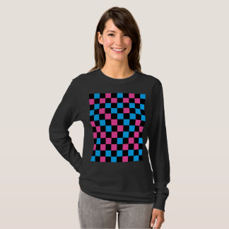 Blue Pink And Black Chequered Pattern T-Shirt