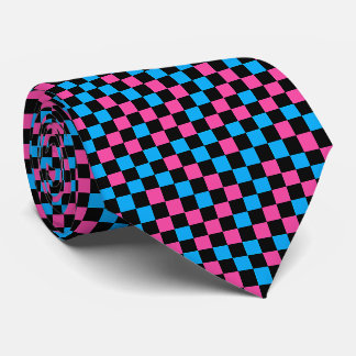 Blue Pink And Black Chequered Pattern Tie