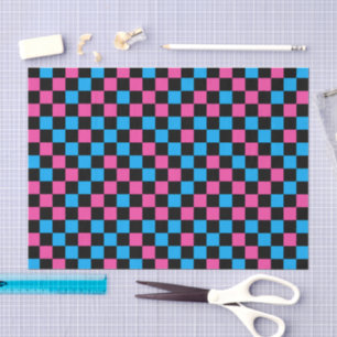 Blue Pink And Black Chequered Pattern Tissue Paper