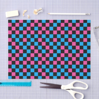 Blue Pink And Black Chequered Pattern Tissue Paper