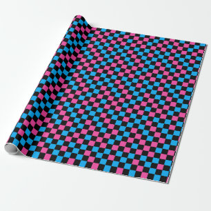 Blue Pink And Black Chequered Pattern Wrapping Paper