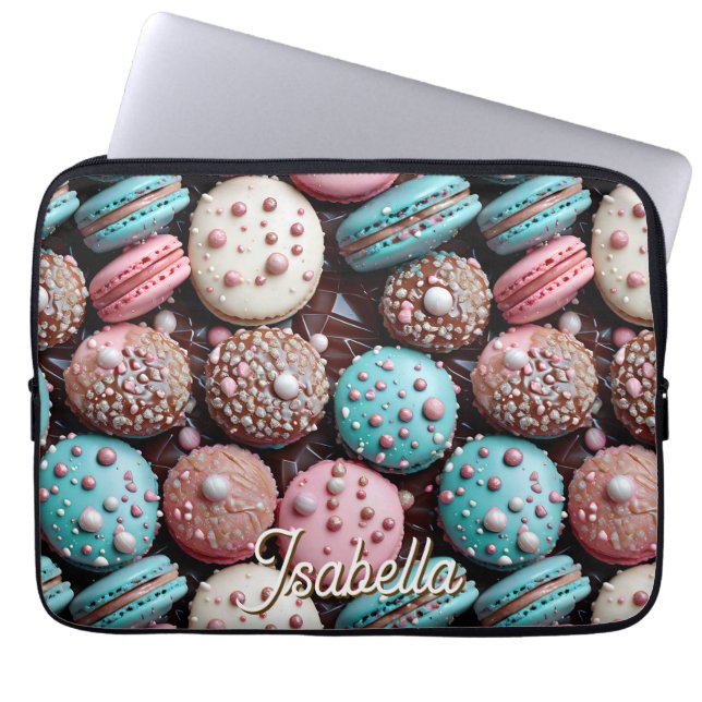 Blue, Pink and Chocolate Macaron Laptop Sleeve (Front)