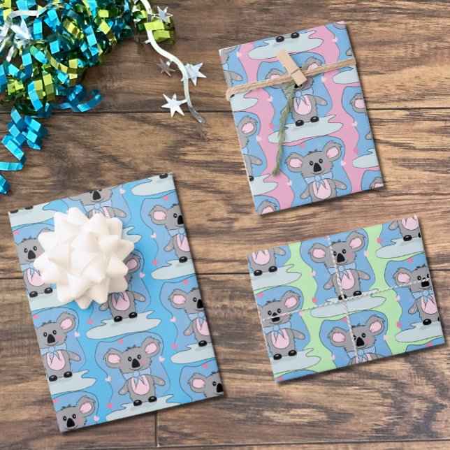 Blue , Pink and Green Baby Shower Koala Giftwrap Wrapping Paper Sheet (Creator Uploaded)