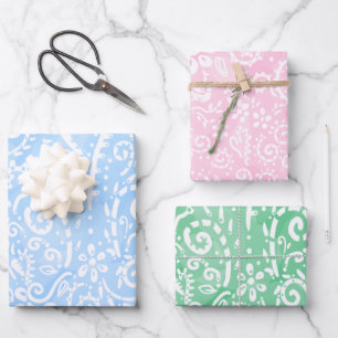 Blue, Pink and Green Pastel Paisley Wrapping Paper