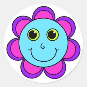 Blue Pink and Purple Flower Face Classic Round Sticker