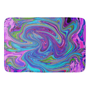 Blue, Pink and Purple Groovy Abstract Retro Art Bath Mat