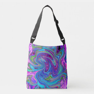Blue, Pink and Purple Groovy Abstract Retro Art Crossbody Bag