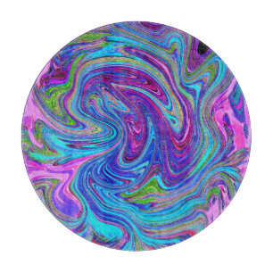 Blue, Pink and Purple Groovy Abstract Retro Art Cutting Board