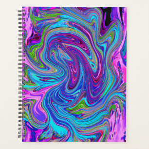 Blue, Pink and Purple Groovy Abstract Retro Art Planner