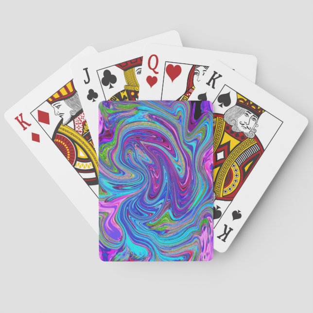 Blue, Pink and Purple Groovy Abstract Retro Art Playing Cards (Back)