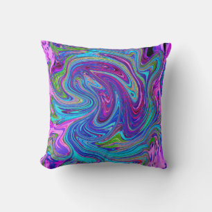 Blue, Pink and Purple Groovy Abstract Retro Art Throw Pillow