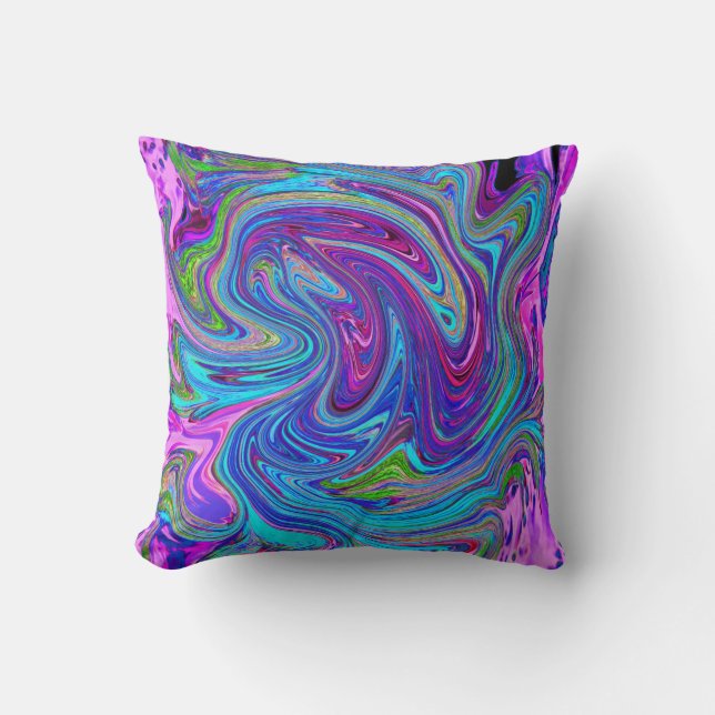 Blue, Pink and Purple Groovy Abstract Retro Art Throw Pillow (Front)