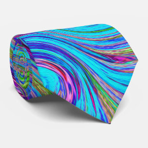 Blue, Pink and Purple Groovy Abstract Retro Art Tie