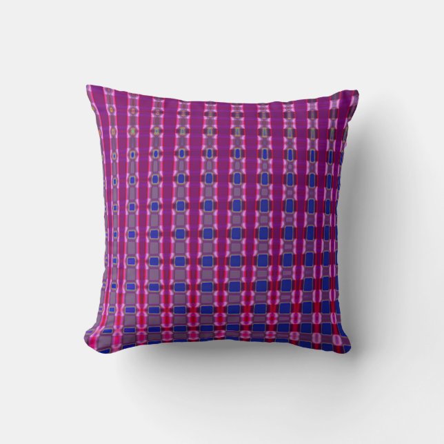 Blue, Pink and Purple Retro Pattern Throw Pillow (Front)