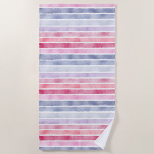 Blue, Pink and Purple Watercolor Stripes  Beach To Towel