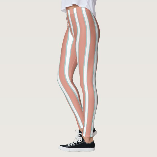 Blue, pink and white stripes pattern leggings (Left)