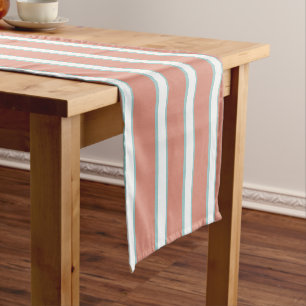Blue, pink and white stripes pattern short table runner