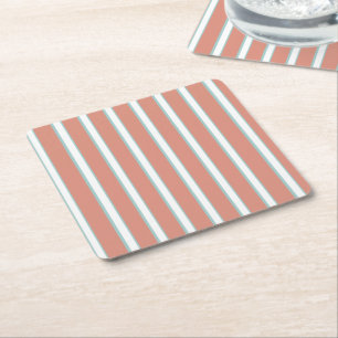 Blue, pink and white stripes pattern square paper coaster