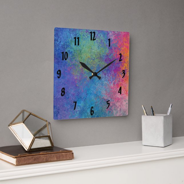 Blue Pink And Yellow Multi Colour Abstract Square Wall Clock (Office)