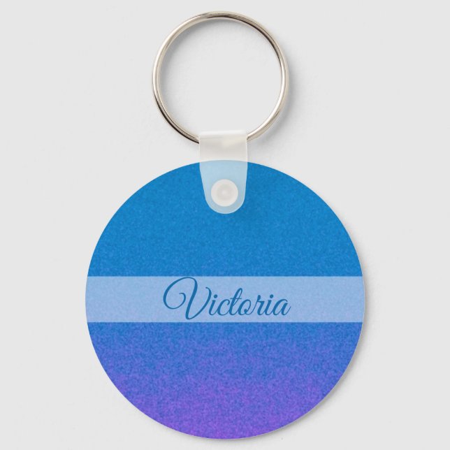 Blue Pink Artsy Personalized Name  Keychain (Front)