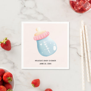 Blue & Pink Baby Bottle Cute Baby Shower Napkin