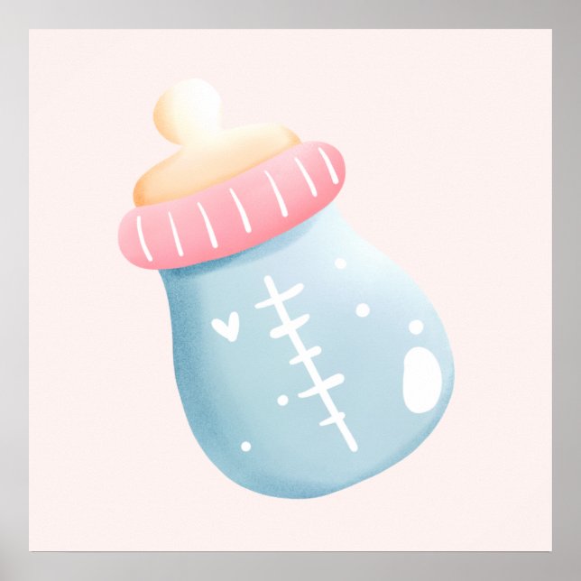 Blue & Pink Baby Bottle Cute Poster (Front)