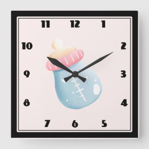 Blue & Pink Baby Bottle Cute  Square Wall Clock