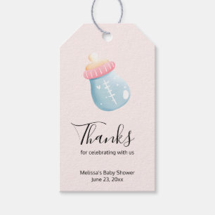 Blue & Pink Baby Bottle Cute Thank You Gift Tags