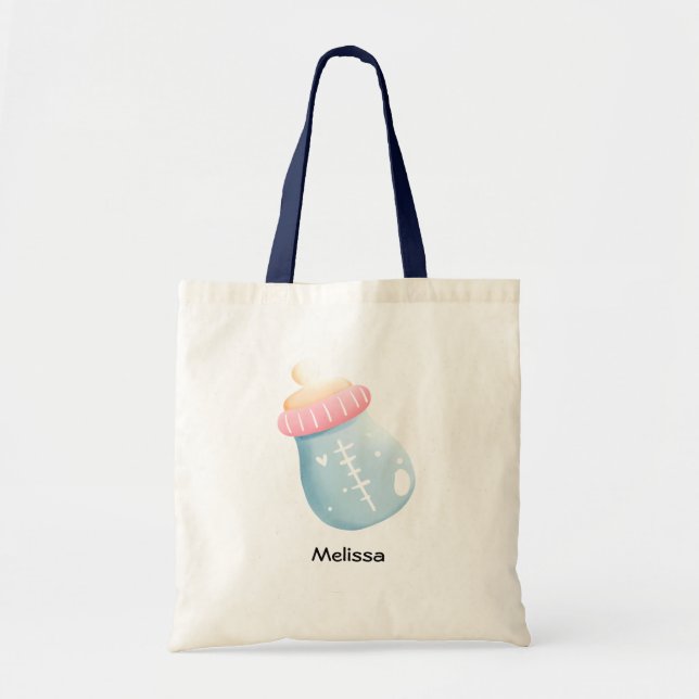 Blue & Pink Baby Bottle Cute Tote Bag (Front)