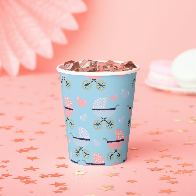 Blue/Pink Baby Buggies for Boy Paper Party Cups  (Insitu)