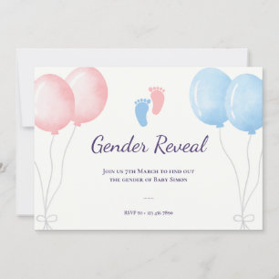 Blue pink ballons Gender reveal Party Invitation