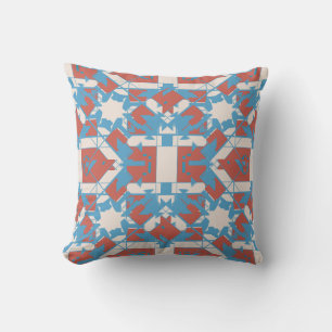 Blue Pink Beige Mediterranean Stained Glass Motif Throw Pillow