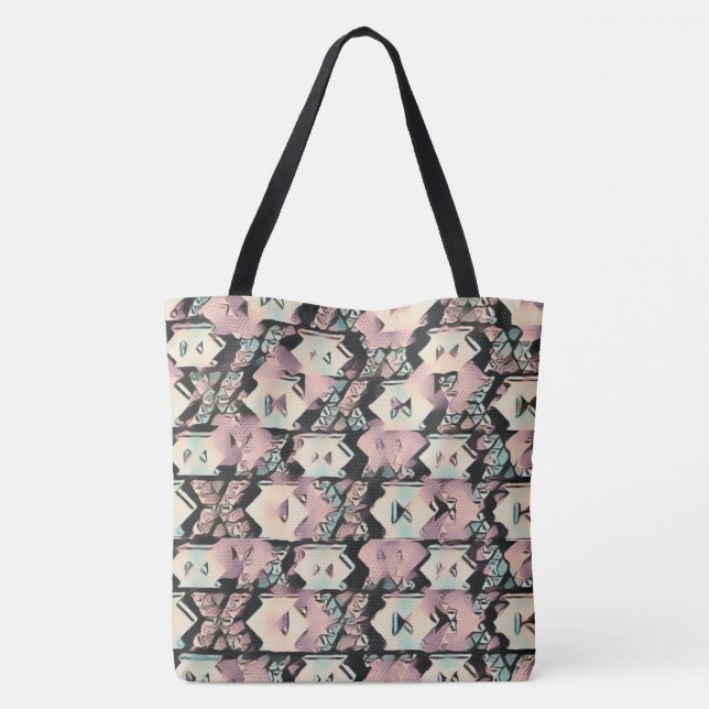 Blue, Pink & Black Abstract Boho Tote Bag (Back)
