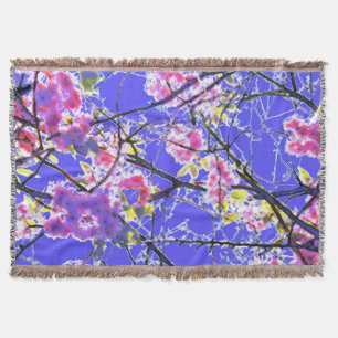 Blue pink black abstract floral design throw blanket