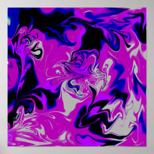 Blue, Pink, Black And White Liquid Art #3 Poster