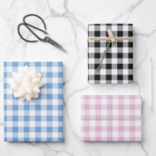 Blue Pink Black Buffalo Plaid Seamless Chequered Wrapping Paper Sheet