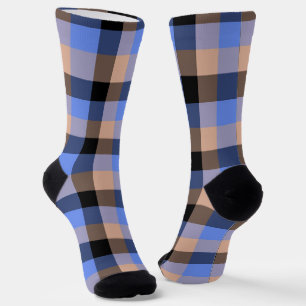 Blue Pink Black Plaid Chequered Pattern Socks