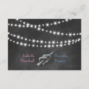 Blue & Pink Blackboard Twinkle Lights RSVP. RSVP Card