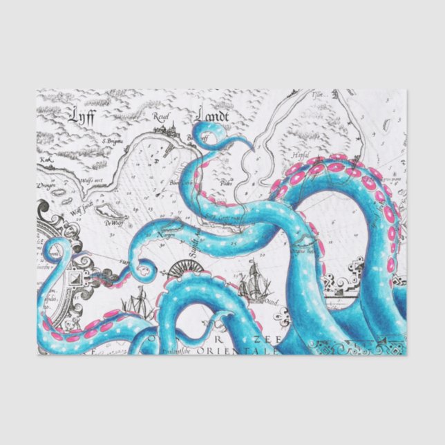Blue Pink Bleached Tentacles Ink Tissue Paper (Front)