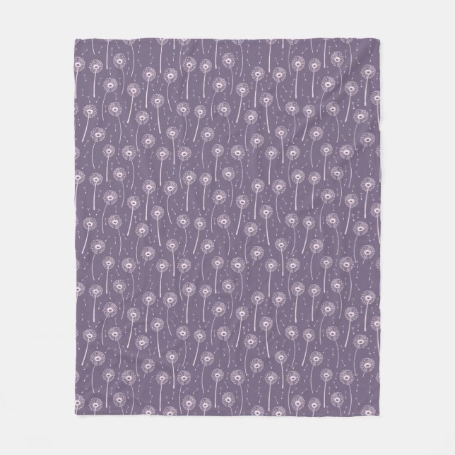 Blue pink bohemian dandelions pattern fleece blanket (Front)