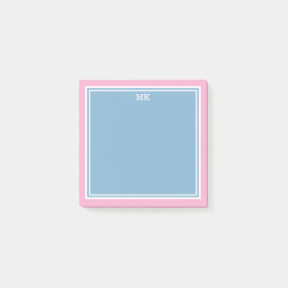 Blue Pink Borders Monogrammed Post-it Notes